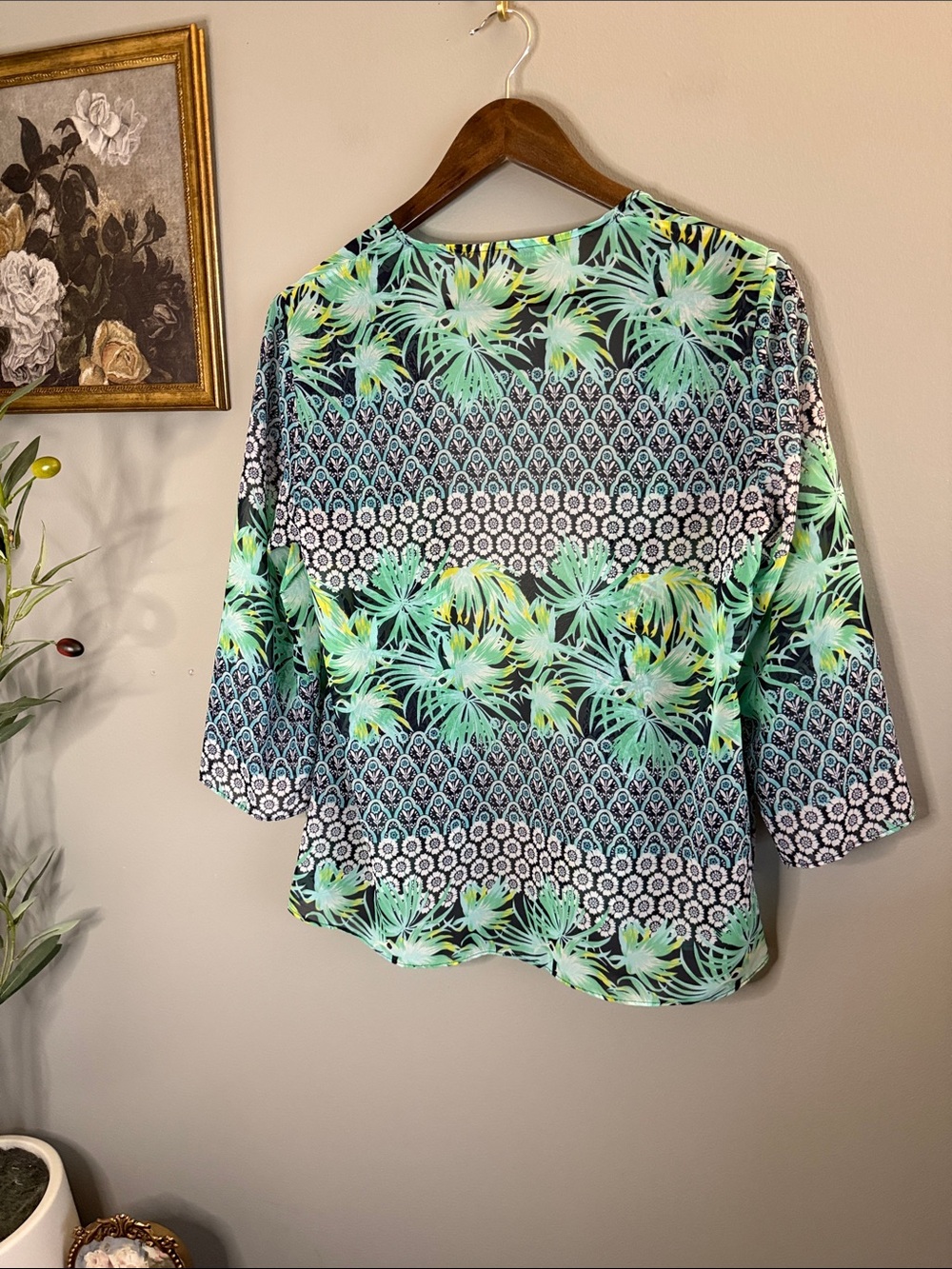 Allison Daley Boho Mixed Print Open Front Kimono Cardigan Top S - Picture 7 of 8